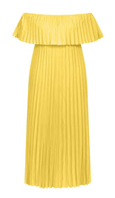 TRÄGERLOSES PLISSIERTES MAXIKLEID IN GELB